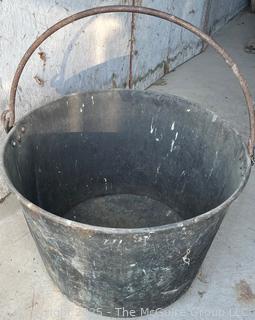 Large Brass Kettle w/ Forged Handle.  Note Damage in Photos.<br>

<br><br>

Removal Options:<br><br> Sat (Nov 8) & Sun (Nov 9) 11-3pm, 56 Scotch Hill Rd., Cambridge NY 12816<br><br>

Sat (Nov 15) 12-2pm, TMG Warehouse, 2800 Juniper St., Fairfax, VA 22031<br><br>

Request Shipping (david@themcguiregroupllc.com) 