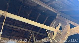 Large Wooden Wheel and Shaft. Often Referred to as a Compass Arm Wheel, Used for Lifting or Engaging Components. Wheel 6' Diameter.  Shaft Length 24'<br>

<br><br>

Removal Options:<br><br> Sat (Nov 8) & Sun (Nov 9) 11-3pm, 56 Scotch Hill Rd., Cambridge NY 12816<br><br>

Sat (Nov 15) 12-2pm, TMG Warehouse, 2800 Juniper St., Fairfax, VA 22031<br><br>

Request Shipping (david@themcguiregroupllc.com)