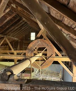 Large Wooden Wheel and Shaft. Often Referred to as a Compass Arm Wheel, Used for Lifting or Engaging Components. Wheel 6' Diameter.  Shaft Length 24'<br>

<br><br>

Removal Options:<br><br> Sat (Nov 8) & Sun (Nov 9) 11-3pm, 56 Scotch Hill Rd., Cambridge NY 12816<br><br>

Sat (Nov 15) 12-2pm, TMG Warehouse, 2800 Juniper St., Fairfax, VA 22031<br><br>

Request Shipping (david@themcguiregroupllc.com)