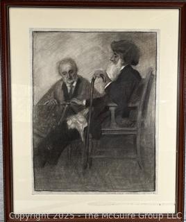 Framed Under Glass Charcoal on Paper of Men at Desk Signed by Artist Jennie Mae McGuire (WAS 0689) <br>

<br><br>

Removal Options:<br><br> Sat (Nov 8) & Sun (Nov 9) 11-3pm, 56 Scotch Hill Rd., Cambridge NY 12816<br><br>

Sat (Nov 15) 12-2pm, TMG Warehouse, 2800 Juniper St., Fairfax, VA 22031<br><br>

Request Shipping (david@themcguiregroupllc.com)