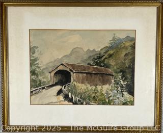 Framed Under Glass Watercolor of Covered Bridge in Shushan NY Painted by Byrd Eddy circa 1940's (WAS 2062) <br>

<br><br>

Removal Options:<br><br> Sat (Nov 8) & Sun (Nov 9) 11-3pm, 56 Scotch Hill Rd., Cambridge NY 12816<br><br>

Sat (Nov 15) 12-2pm, TMG Warehouse, 2800 Juniper St., Fairfax, VA 22031<br><br>

Request Shipping (david@themcguiregroupllc.com)