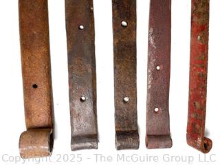 Five (5) Hand Forged Barn Door Strap Hinges <br>

<br><br>

Removal Options:<br><br> Sat (Nov 8) & Sun (Nov 9) 11-3pm, 56 Scotch Hill Rd., Cambridge NY 12816<br><br>

Sat (Nov 15) 12-2pm, TMG Warehouse, 2800 Juniper St., Fairfax, VA 22031<br><br>

Request Shipping (david@themcguiregroupllc.com)