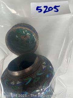 19th Century Japanese Champleve Cloisonne Enameled Jar <br>

<br><br>

Removal Options:<br><br> Sat (Nov 8) & Sun (Nov 9) 11-3pm, 56 Scotch Hill Rd., Cambridge NY 12816<br><br>

Sat (Nov 15) 12-2pm, TMG Warehouse, 2800 Juniper St., Fairfax, VA 22031<br><br>

Request Shipping (david@themcguiregroupllc.com)