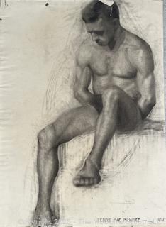 Charcoal of Male Nude Sitting, Female Portrait on Verso. Jennie Mae McGuire (WAS 743)br>

<br><br>

Removal Options:<br><br> Sat (Nov 8) & Sun (Nov 9) 11-3pm, 56 Scotch Hill Rd., Cambridge NY 12816<br><br>

Sat (Nov 15) 12-2pm, TMG Warehouse, 2800 Juniper St., Fairfax, VA 22031<br><br>

Request Shipping (david@themcguiregroupllc.com)