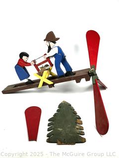 Folk Art Whirligig Man & Woman Sawing Wood.  Needs repair. 