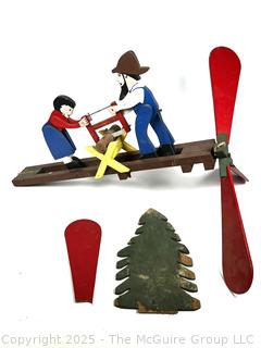 Folk Art Whirligig Man & Woman Sawing Wood.  Needs repair. 