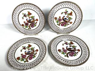 Set of Four (4) Victoria Austria Open Work Pheasant Plates
