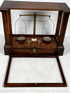 19th Century Becker & Sons Gold Apothecary Scale in Mahogany Glass Case