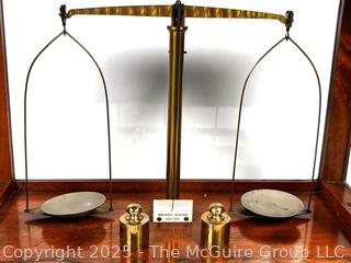 19th Century Becker & Sons Gold Apothecary Scale in Mahogany Glass Case