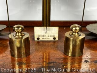 19th Century Becker & Sons Gold Apothecary Scale in Mahogany Glass Case