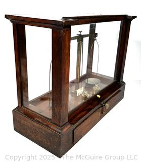 19th Century Becker & Sons Gold Apothecary Scale in Mahogany Glass Case