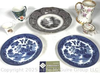 Porcelainware Including Blue Willow and John Alcock Vincennes Black Transferware Plate