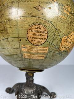 Terrestrial Table Globe on Iron Tripod Stand by C.S. Hammond & Co. 8" Diameter