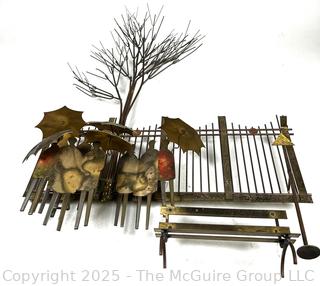 Curtis Jere Rainy Day At Bus Stop Brass And Wire Wall Art Sculpture