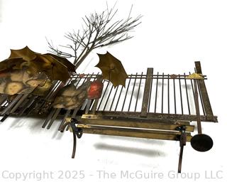 Curtis Jere Rainy Day At Bus Stop Brass And Wire Wall Art Sculpture