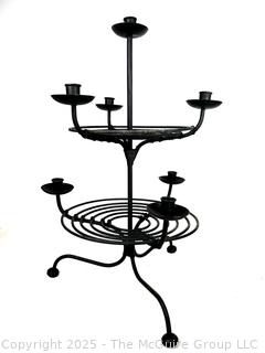 Wrought Iron Candelabra with Stacked Baskets