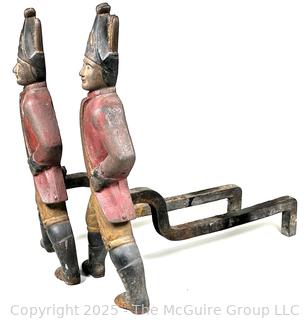 Pair Of American Cast Iron Hessian Soldier Andirons
