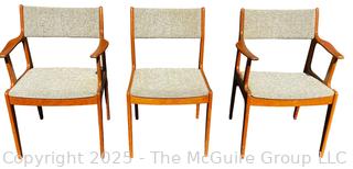 Set of Three (3) Mid Century Danish Modern Teak Dining Chairs by Scandinavia Woodworks. One with Damage on Arm as Shown. 