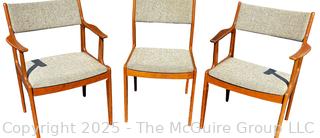 Set of Three (3) Mid Century Danish Modern Teak Dining Chairs by Scandinavia Woodworks. One with Damage on Arm as Shown.