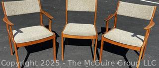 Set of Three (3) Mid Century Danish Modern Teak Dining Chairs by Scandinavia Woodworks. One with Damage on Arm as Shown. 