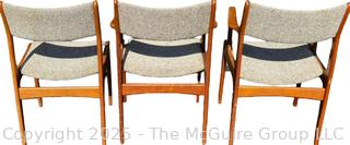 Set of Three (3) Mid Century Danish Modern Teak Dining Chairs by Scandinavia Woodworks. One with Damage on Arm as Shown. 
