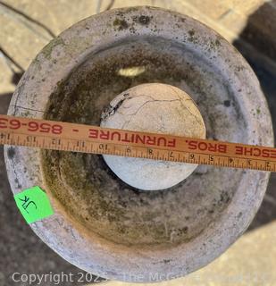 Cast Concrete Low Sphere Fountain. Some Cracks In Concrete