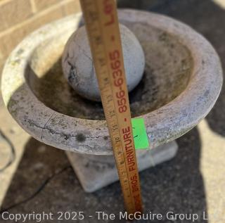 Cast Concrete Low Sphere Fountain. Some Cracks In Concrete