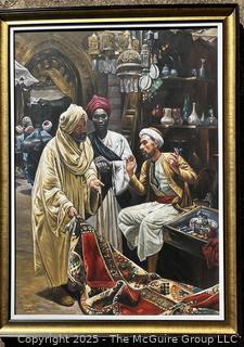 Framed Reproduction Titled, "The Carpet Seller" . 35 x 47"