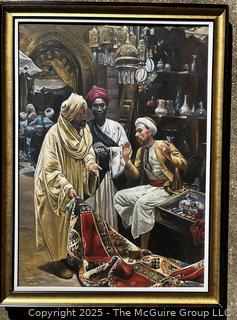 Framed Reproduction Titled, "The Carpet Seller" . 35 x 47"