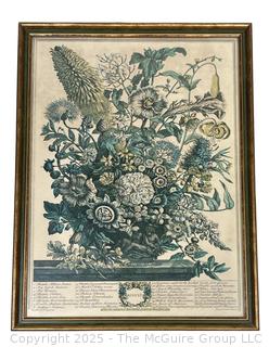 Framed Under Glass Print Of August Flowers From Robert Furber's "Twelve Months Of Flowers" Series. 13.5 x 18"