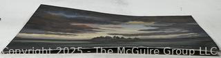 Unframed Oil On Board Titled, "Skedans Islands At Dusk" Signed By Artist Eleanor Hill. 16 x 20"