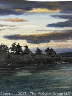 Unframed Oil On Board Titled, "Skedans Islands At Dusk" Signed By Artist Eleanor Hill. 16 x 20"