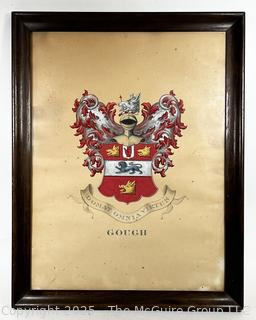 Framed Under Glass Coat of Arms for Gough Family. 19 x 25"