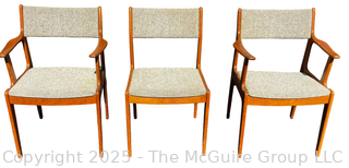 Set of Three (3) Mid Century Danish Modern Teak Dining Chairs by Scandinavia Woodworks. One with Damage on Arm as Shown. 