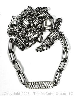 Cubic Zirconia and Sterling Silver Paperclip Necklace 