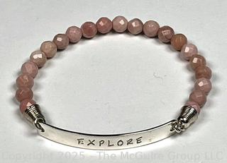 Pink Stone Bead Bracelet with Sterling Silver Explore 