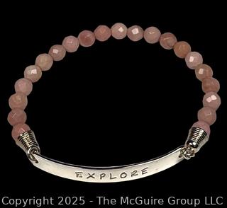 Pink Stone Bead Bracelet with Sterling Silver Explore 
