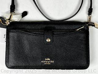 Coach Black Pebbled Leather Pop Up Messenger Cross Body Handbag, New With Tags
