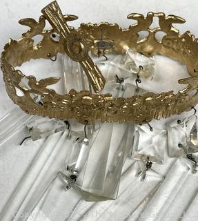 Three (3) Light Gilt Bronze Girandole Candelabra on Marble Base with Crystal Lustres.  One bracket broken.