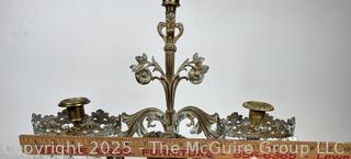 Three (3) Light Gilt Bronze Girandole Candelabra on Marble Base with Crystal Lustres.  One bracket broken.