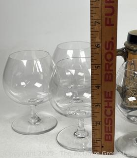 Two (2) German Steins and Five (5) Baccarat Crystal Goblets