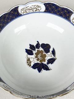 Gold Imari Hand Painted Scalloped Serving Bowl 
