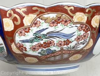 Gold Imari Hand Painted Scalloped Serving Bowl 