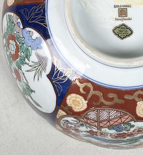 Gold Imari Hand Painted Scalloped Serving Bowl 