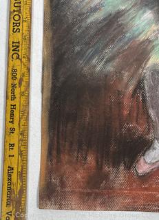 Unframed Pastel on Paper of Ballet Dancer on Red Ground Signed By Artist Jeanne Klapps. 15 x 21.5"