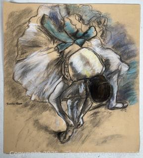 Unframed Pastel On Paper Of Ballerina Signed by Artist Jeanne Klapps. 17 x 18"