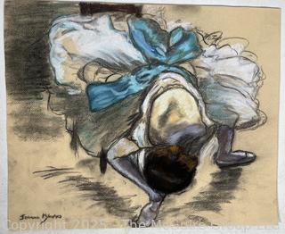 Unframed Pastel On Paper Of Ballerina Signed by Artist Jeanne Klapps. 17 x 18"