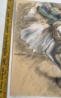 Unframed Pastel On Paper Of Ballerina Signed by Artist Jeanne Klapps. 17 x 18"