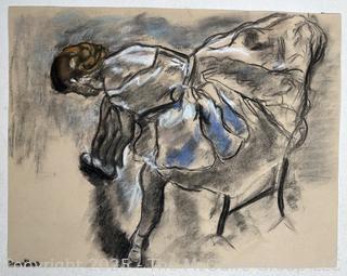 Unframed Pastel On Paper Of Ballerina Signed By Artist Jeanne Klapps. 13 x 16.5"