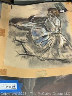 Unframed Pastel On Paper Of Ballerina Signed By Artist Jeanne Klapps. 13 x 16.5"